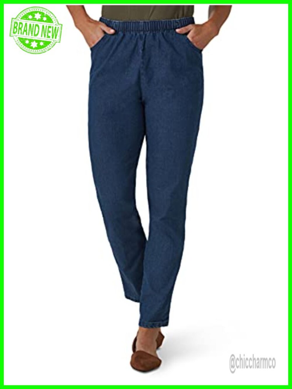 Pull-On Stretch Legging Pant Straight Leg Pleated Front Casual
